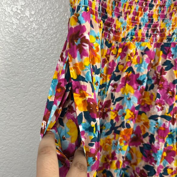 Dokotoo Abstract Floral Smocked Wide Leg Jumpsuit Vacation - Picture 4 of 8